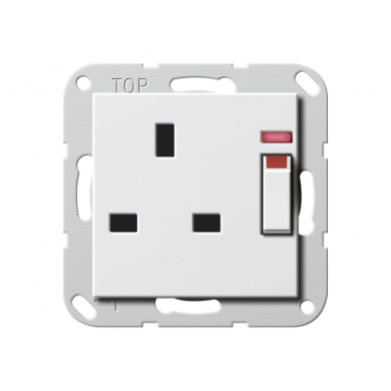 Socket outlet British Standard (BS 1363-2) 13 A 250 V~ switched, with control light and Shutter Support ring 71 x 71 mm , pure white glossy